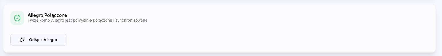 Zrzut ekranu statusu połączenia z Allegro