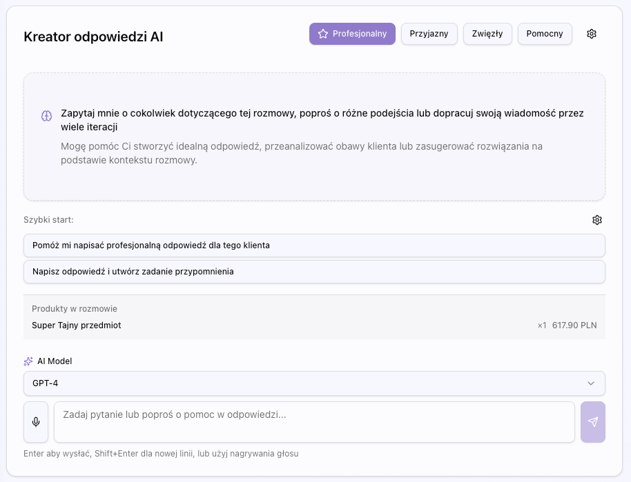 Zrzut ekranu panelu AI Chat