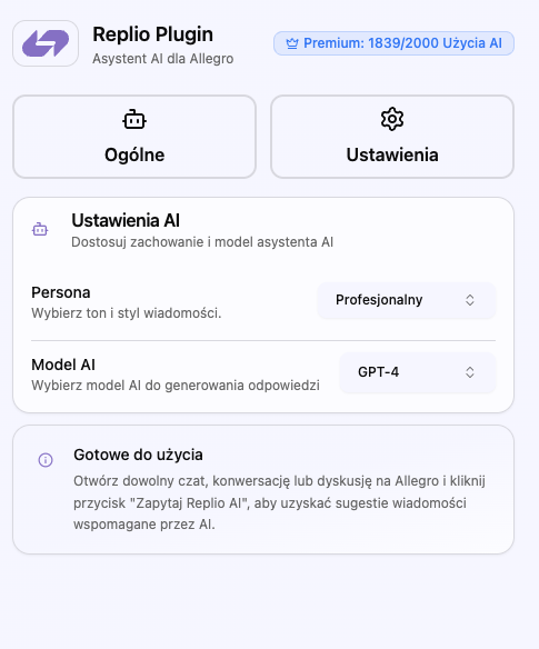 Zakładka Ustawienia AI